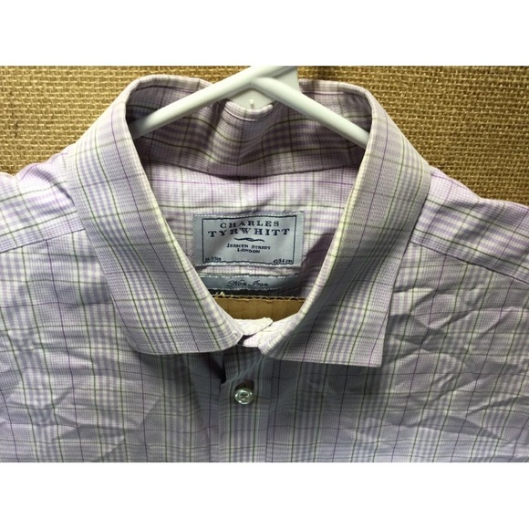 Charles Tyrwhitt 16/33 Non Iron Lilac Plaid Check - Picture 7 of 7